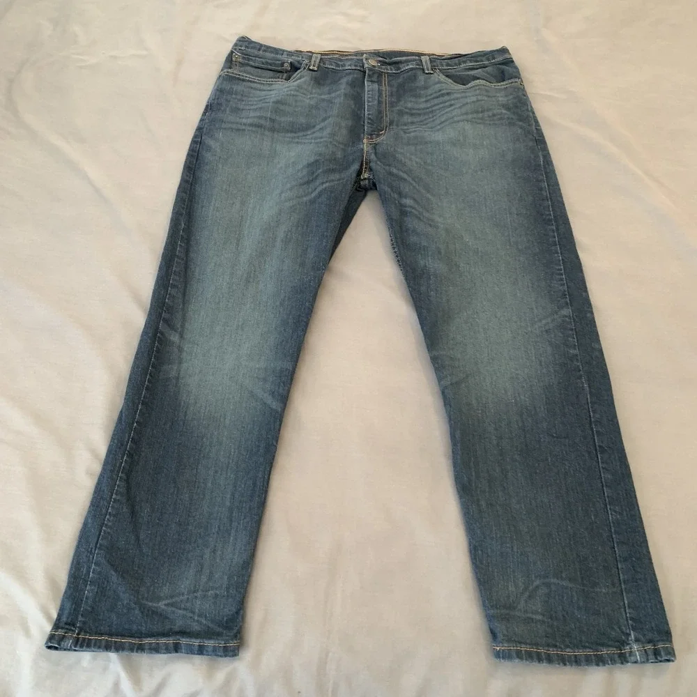 Levis 502 Jeans‎ Mens 40x30 Blue Faded Medium Wash Regular Tapered Stretch Denim